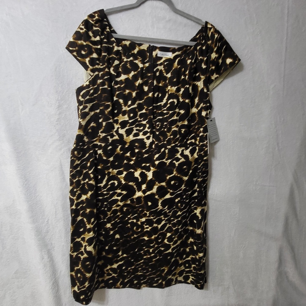 Calvin‎ Klein Dress Womens 18W Sheath Animal Print Cap Sleeve CX1G2XG4
